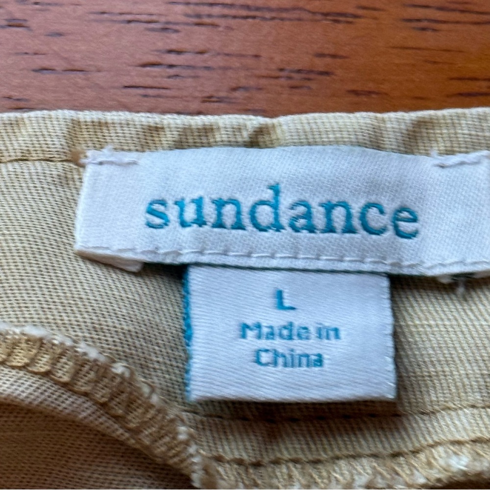 Sundance Tencel Linen Blend Midi Dress L Button Down Sleeveless Beige Yellow - Picture 15 of 16